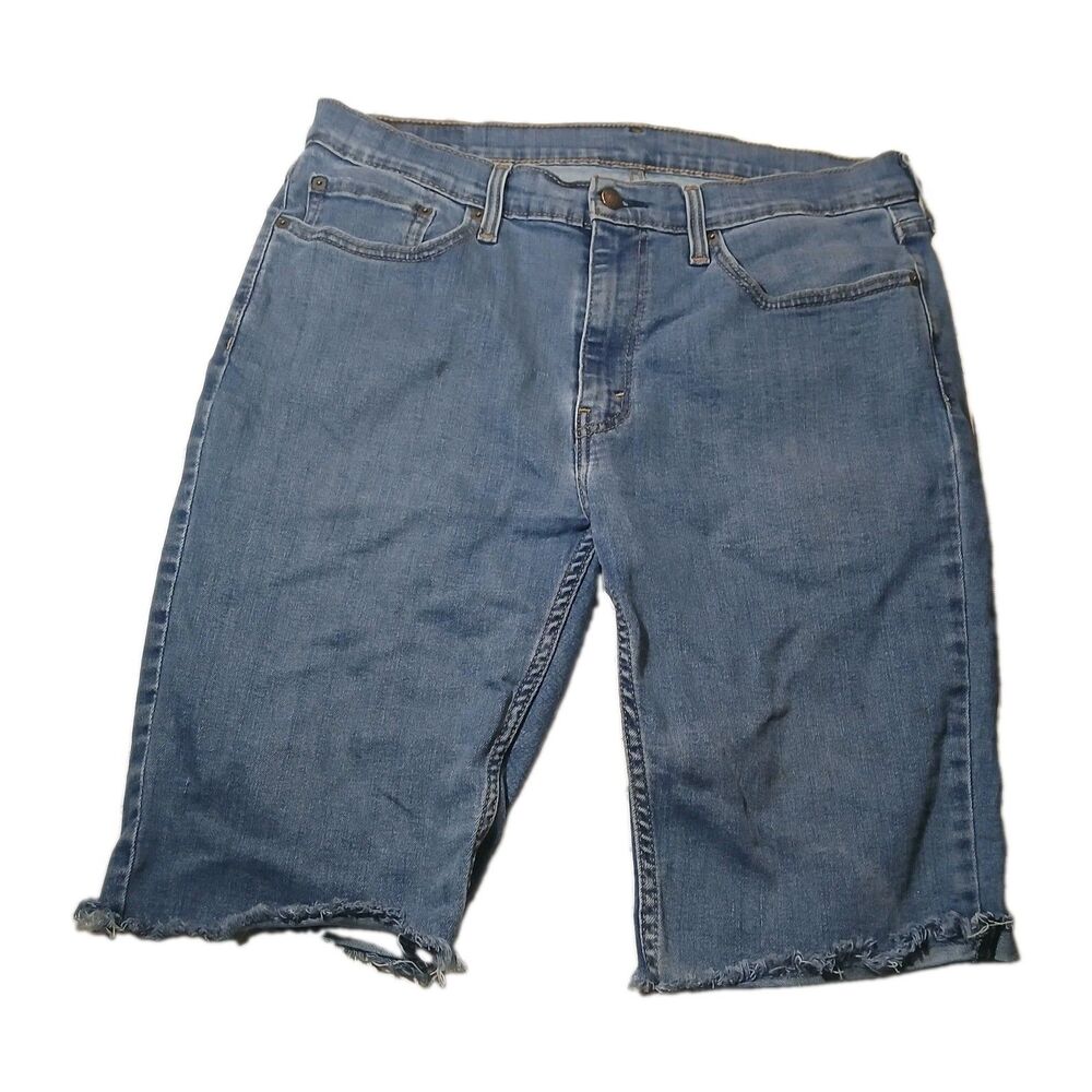 Vintage Levi's 514 Shorts 36 Men's Blue Denim Casual Jeans Distressed Light Wash